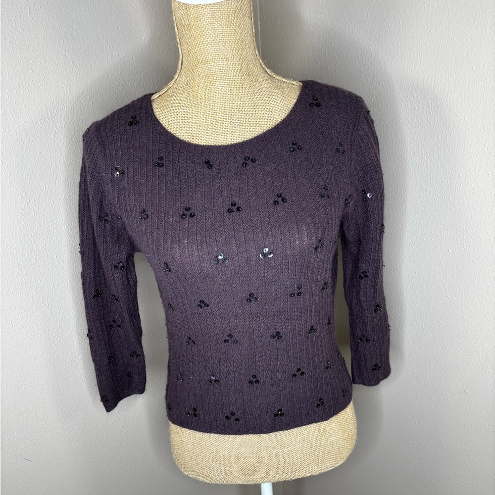 Vintage Field Manor Wool/Angora Blend Purple Sequin Women’s Sweater Size Small
